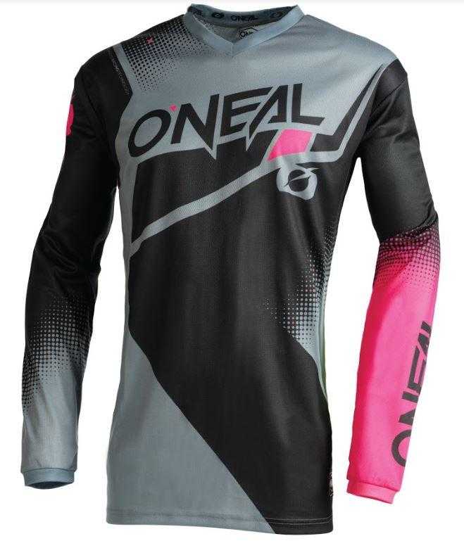 Moto1, ONEAL 2022 Element Racewear Jersey - Black/Gray/Pink (Adult Women's)