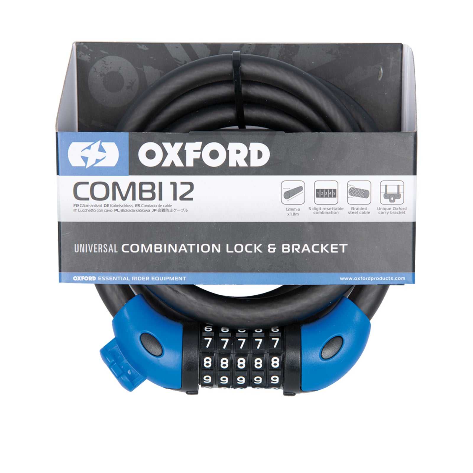 Oxford, Oxford Combi 12 Combination Cable Lock - Smoke 12mm X 1800mm