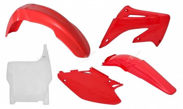 RTECH, PLASTIC KIT RTECH FRONT& REAR FENDERS SIDEPANELS & RADIATOR SHROUDS& FRONT NUMBERPLATE CR125R CR250R