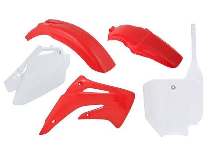 RTECH, PLASTIC KIT RTECH FRONT &REAR FENDERS SIDEPANELS &RADIATOR SHROUDS &FRONT NUMBERPLATE HONDA CR85R