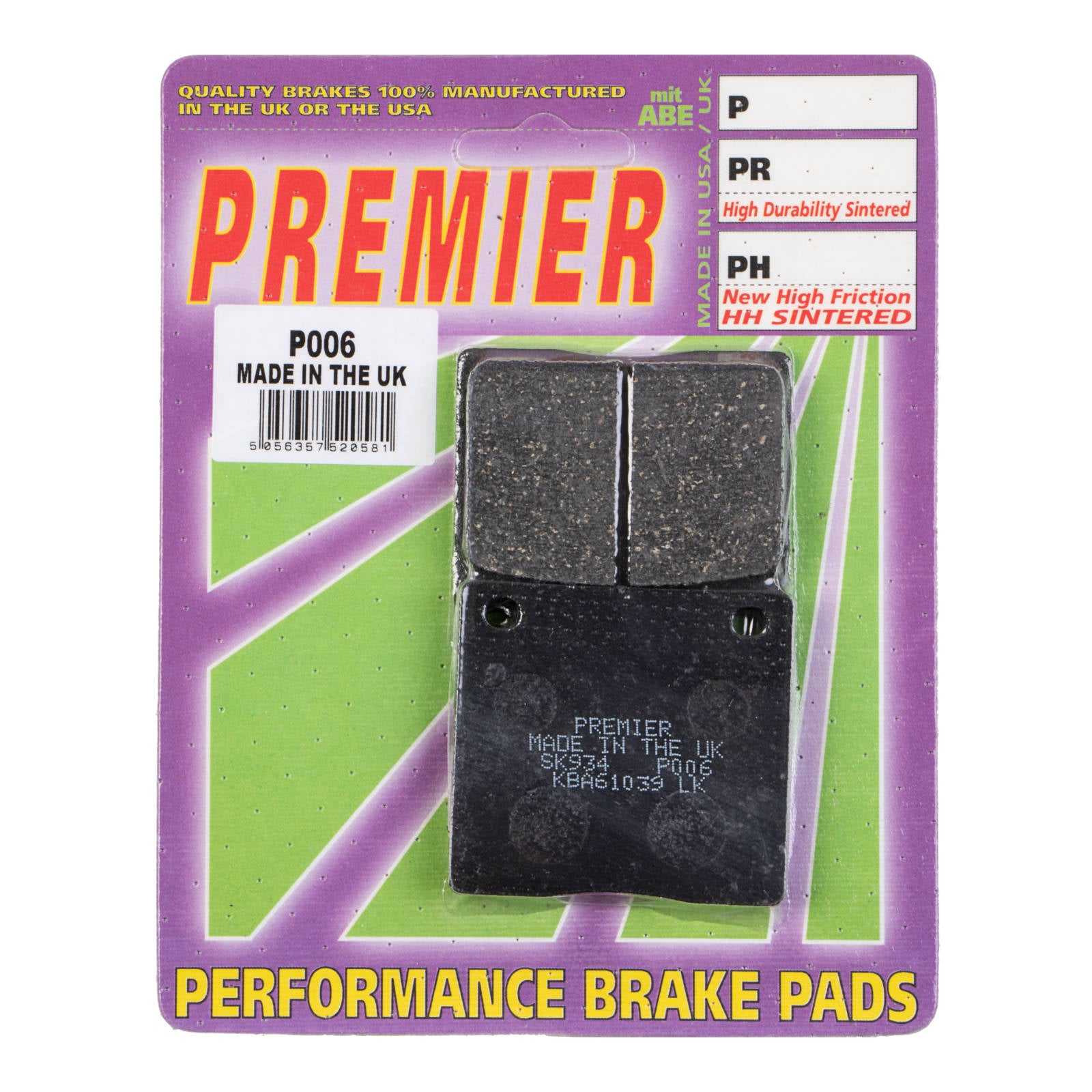 Premier, Premier Brake Pads - P Organic Standard