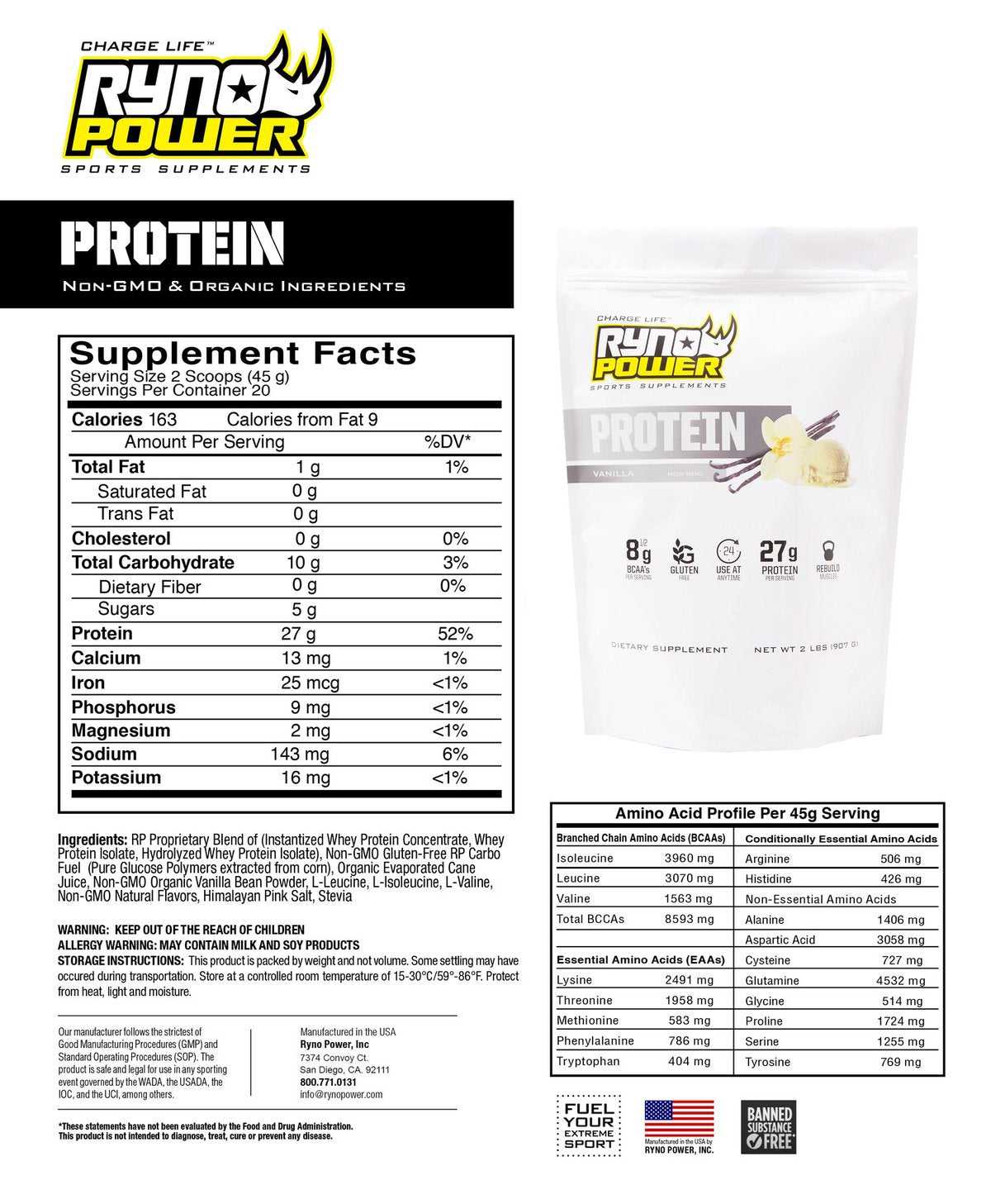 Ryno Power, Protein Premium Ryno Power Whey Vanilla Powder